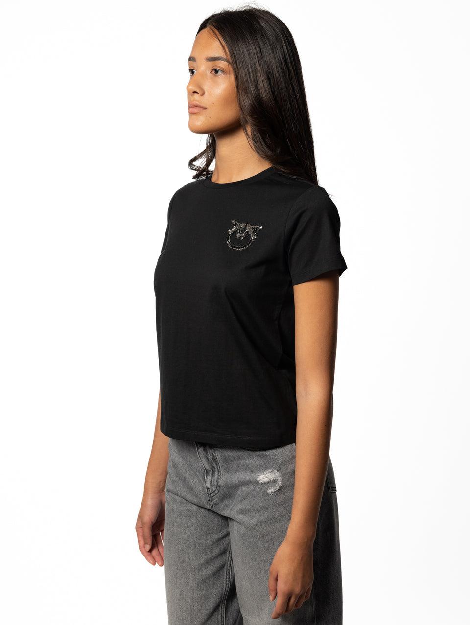 PINKO T-shirt con Ricamo Gioiello Nero Vendita Calda