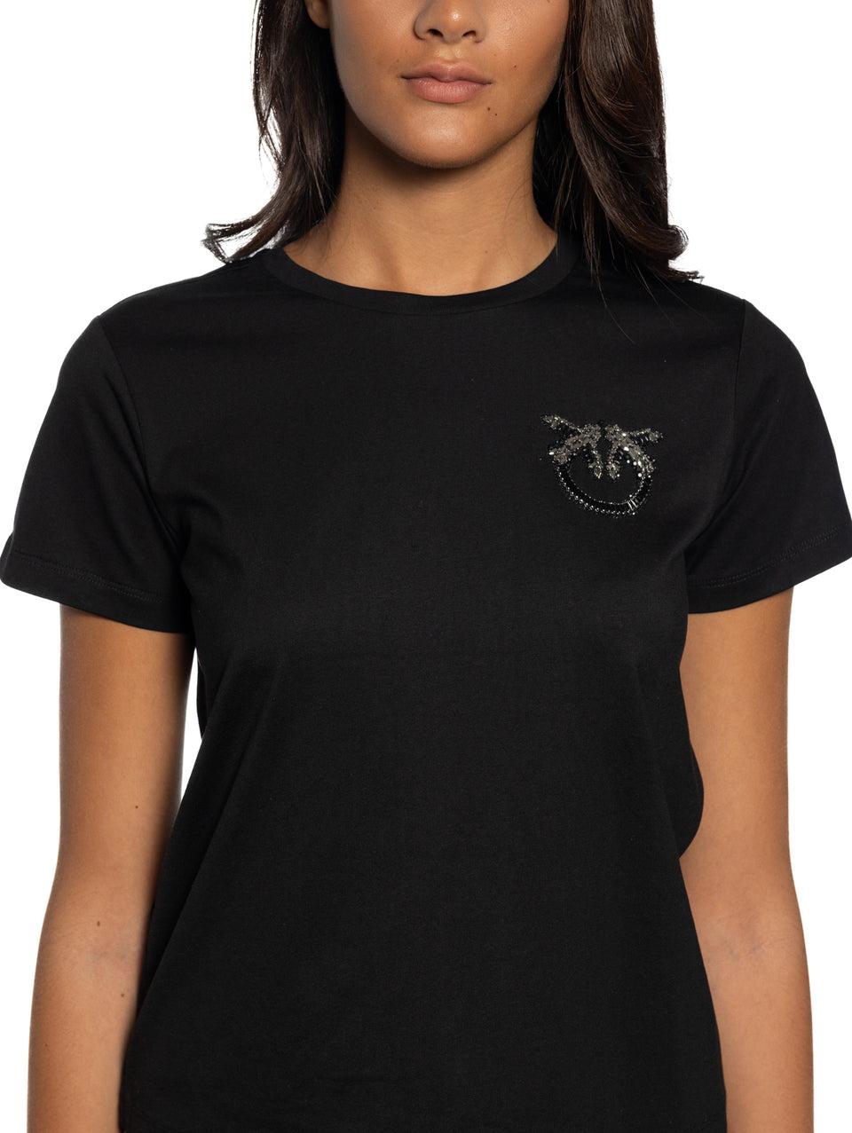 PINKO T-shirt con Ricamo Gioiello Nero Vendita Calda
