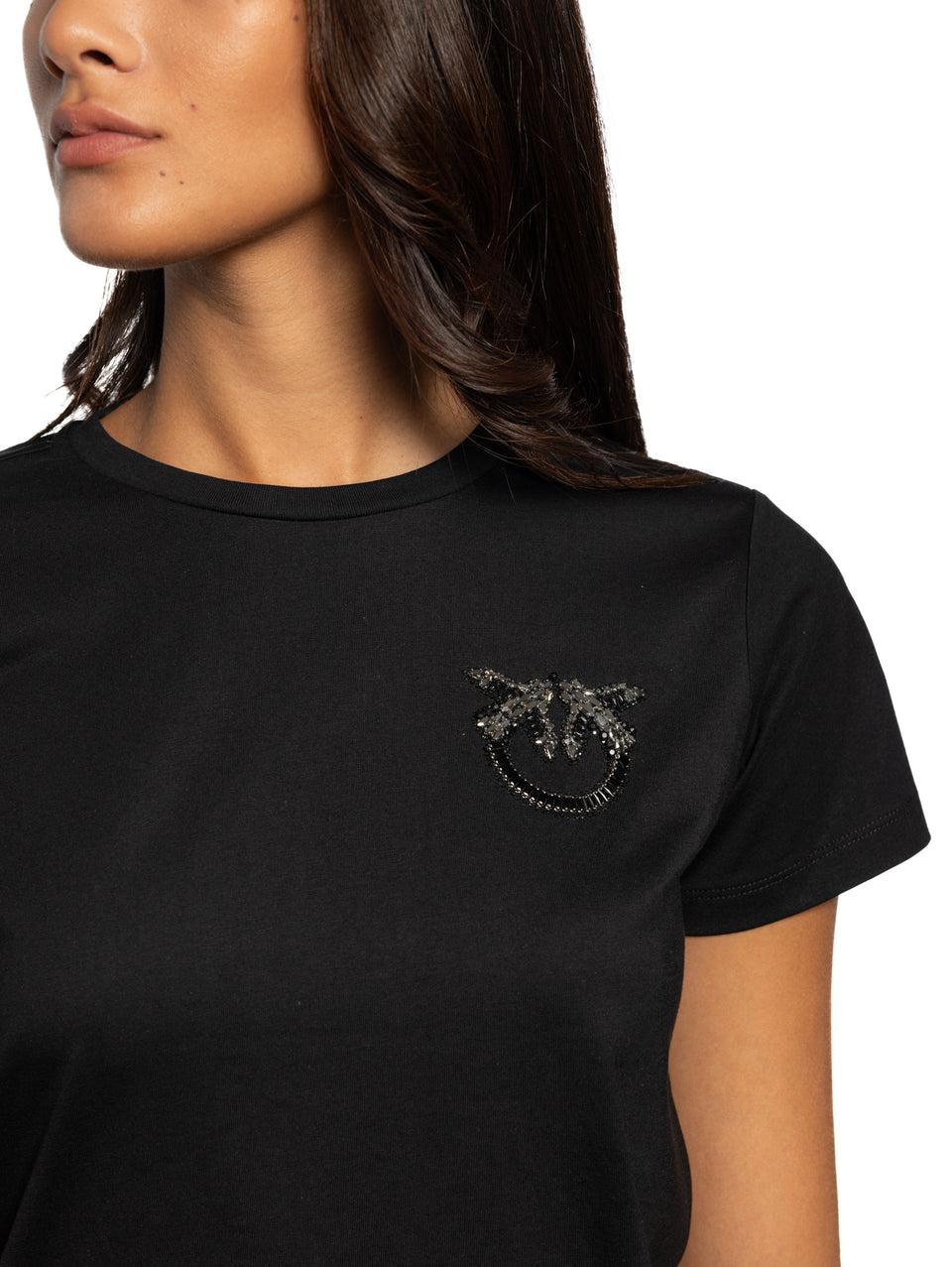 PINKO T-shirt con Ricamo Gioiello Nero Vendita Calda