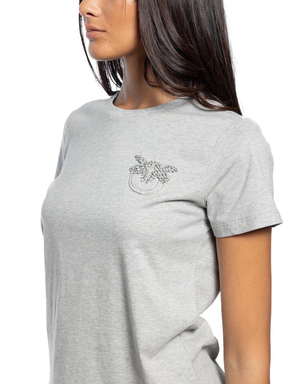 PINKO T-shirt con Ricamo Gioiello Grigio Vendita Economica
