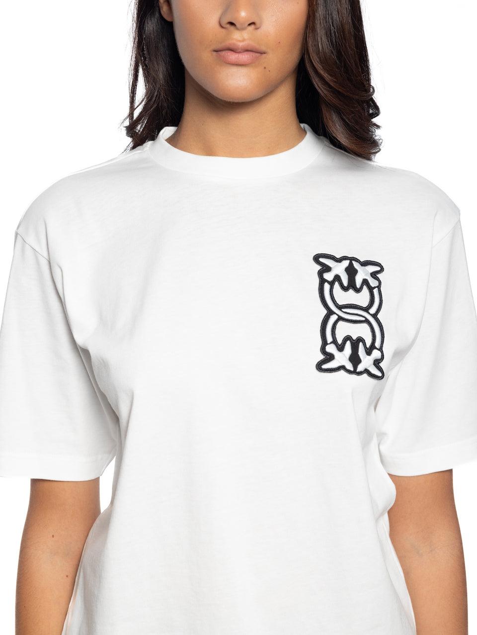 PINKO T-shirt Girocollo con Ricamo Bianco Saldi Di Fabbrica