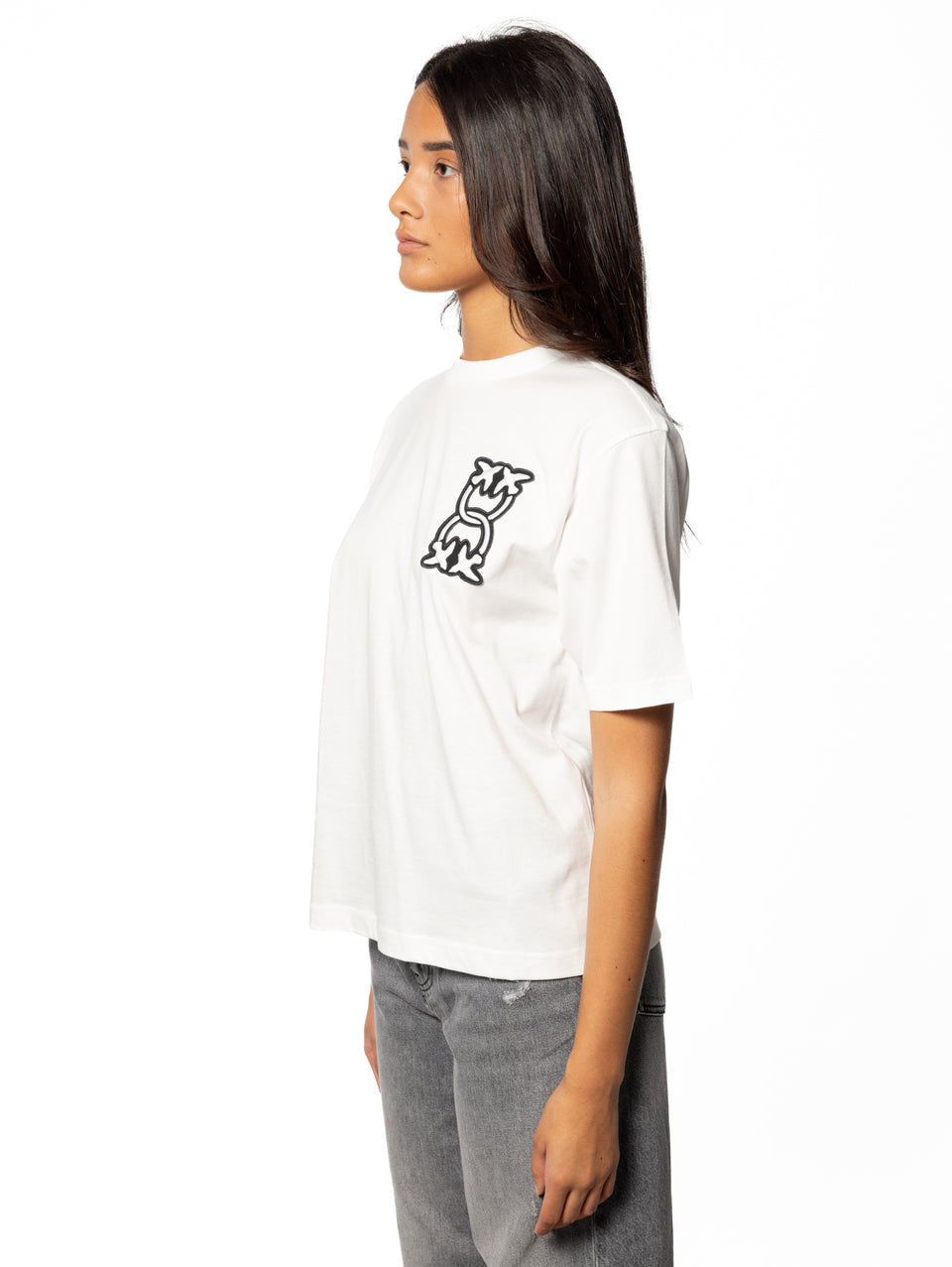 PINKO T-shirt Girocollo con Ricamo Bianco Saldi Di Fabbrica