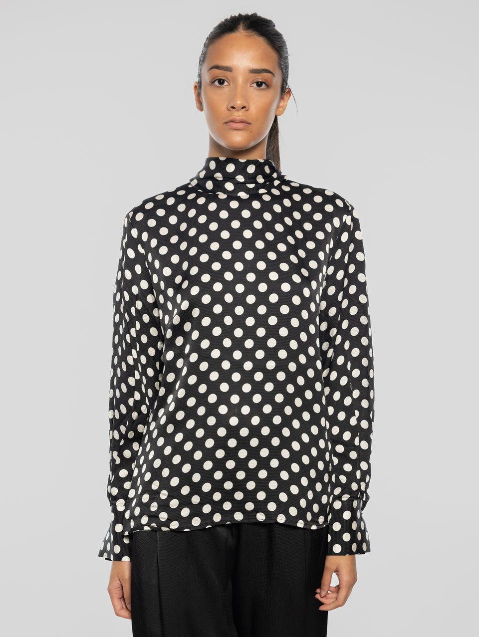 ESSENTIEL ANTWERP Top Maniche Lunghe a Pois Nero Prezzo di fabbrica