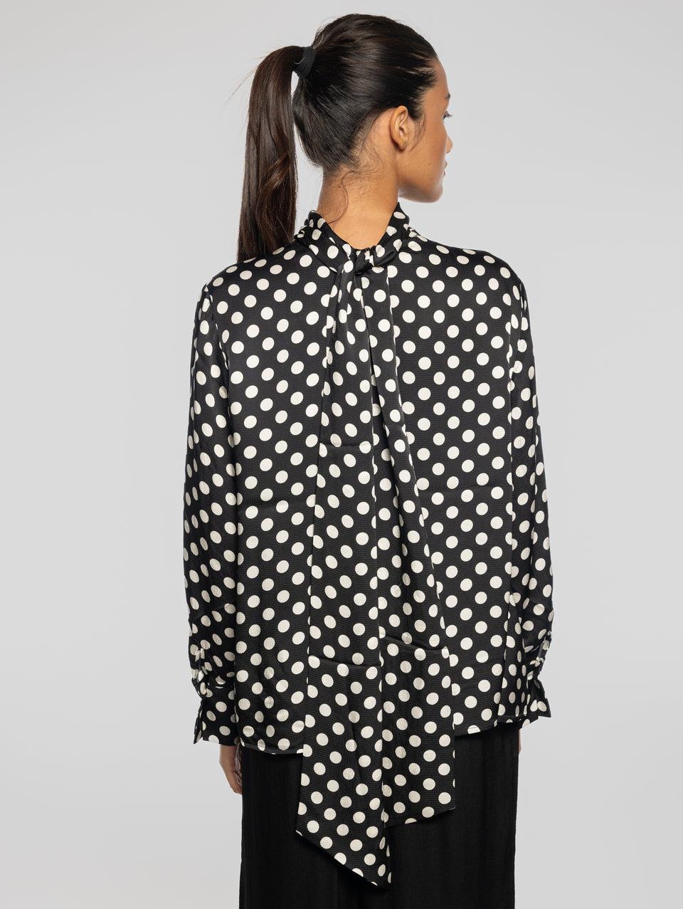 ESSENTIEL ANTWERP Top Maniche Lunghe a Pois Nero Prezzo di fabbrica