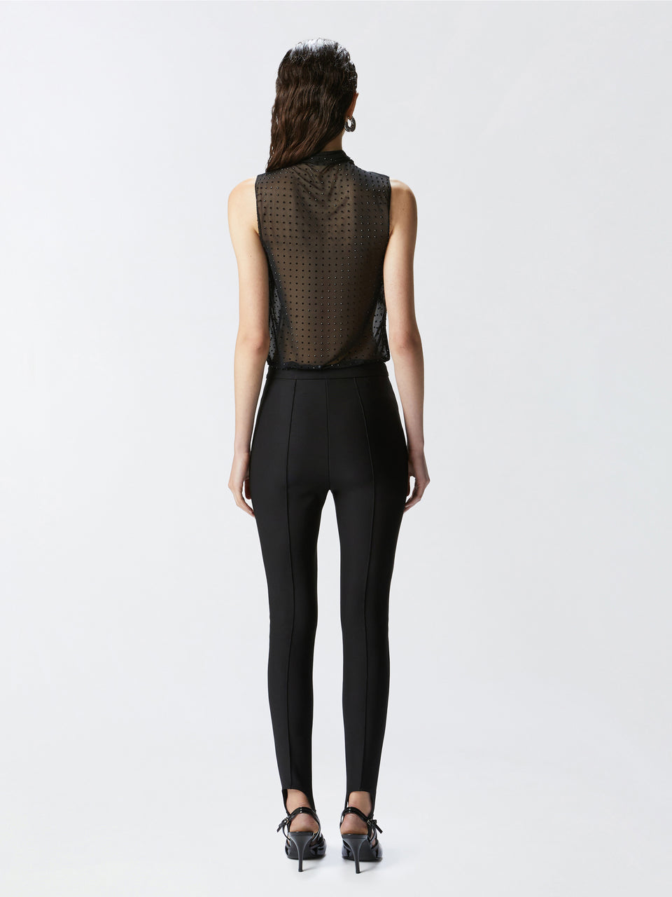 PINKO Top in Tulle con Strass Nero Offerta speciale
