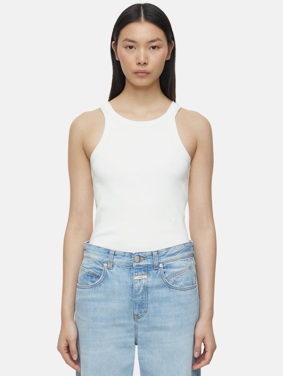 CLOSED Top in Cotone Stretch a Coste Avorio Flash Sale