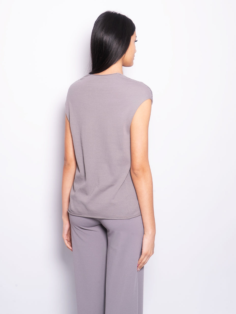 KANGRA Top in Cotone con Pieghe Piombo Fornitura limitata