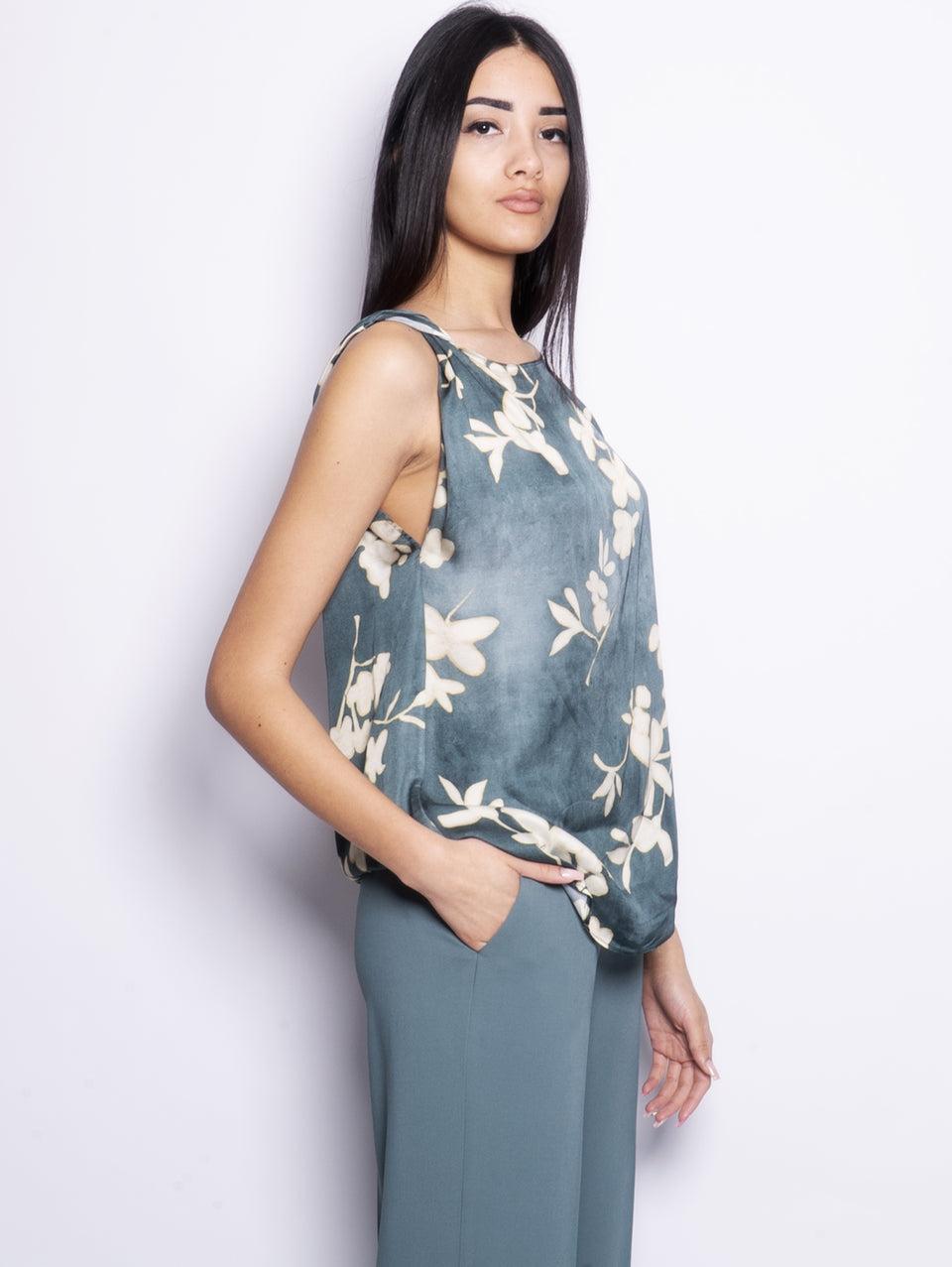 KILTIE Top in Viscosa con Stampa Floreale Verde Shopping online