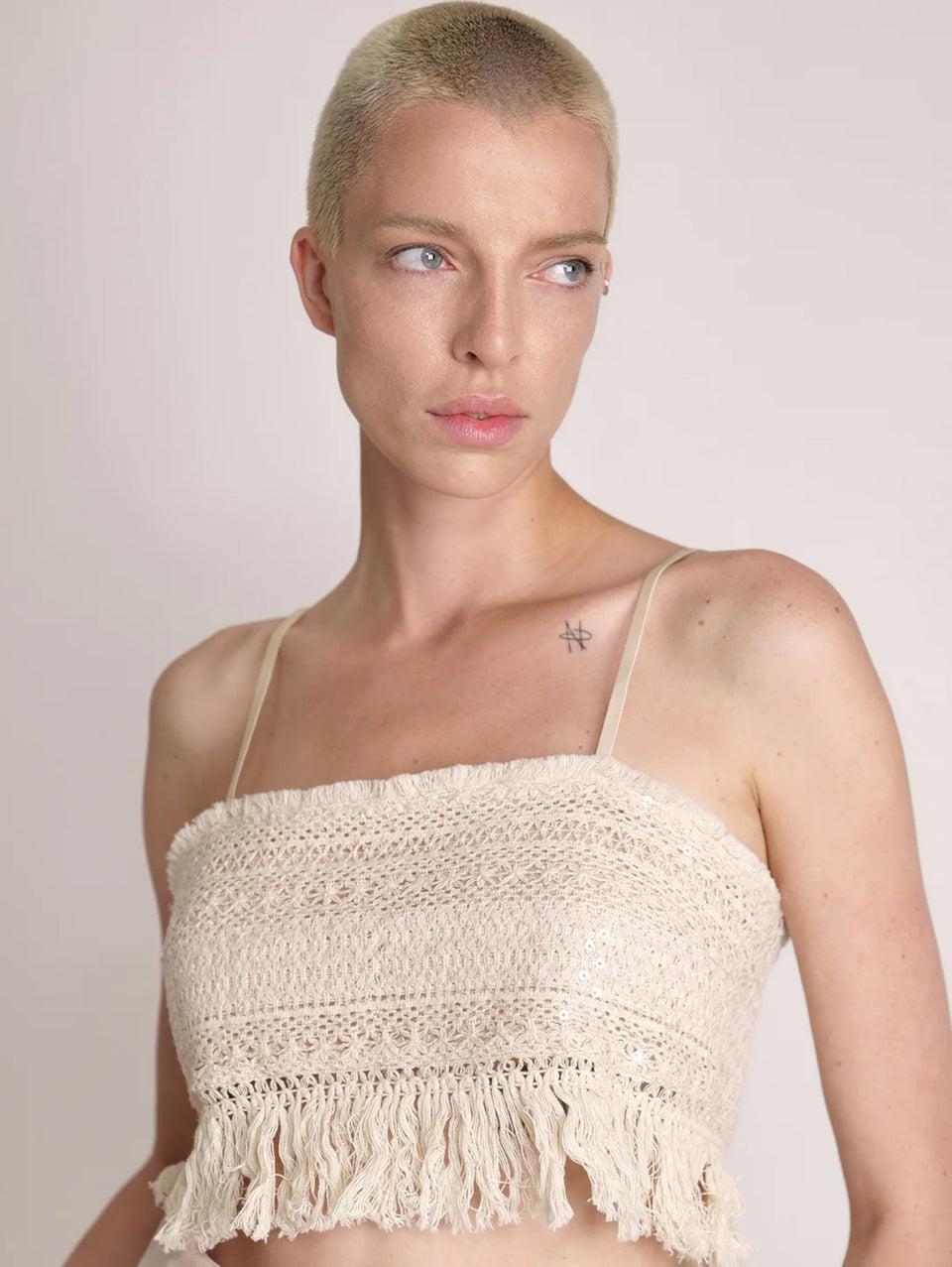 SABINA MUSÁYEV Top Cropped in Pizzo e Paillettes Avena Cyber Monday