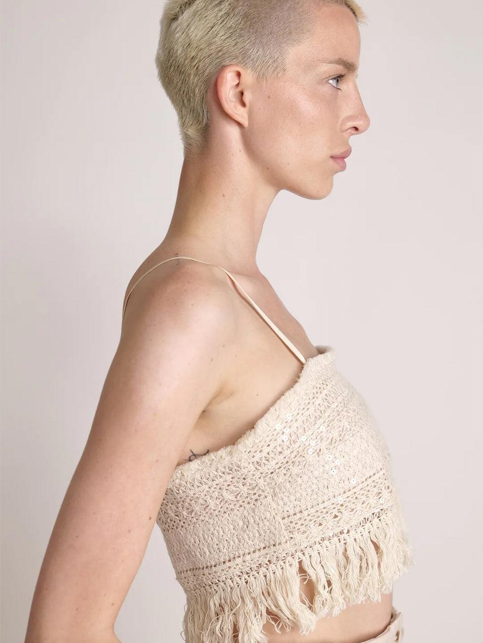 SABINA MUSÁYEV Top Cropped in Pizzo e Paillettes Avena Cyber Monday