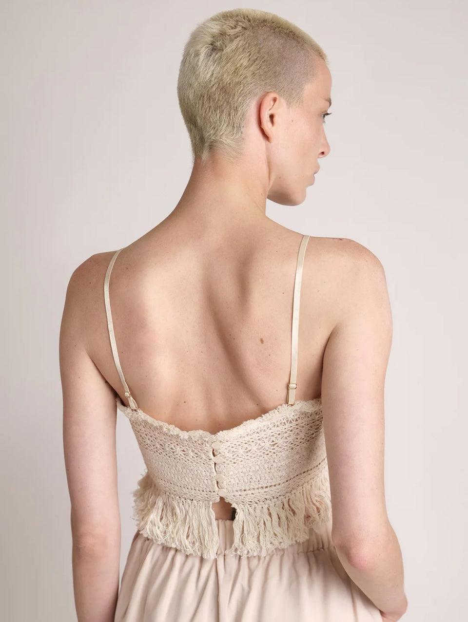 SABINA MUSÁYEV Top Cropped in Pizzo e Paillettes Avena Cyber Monday
