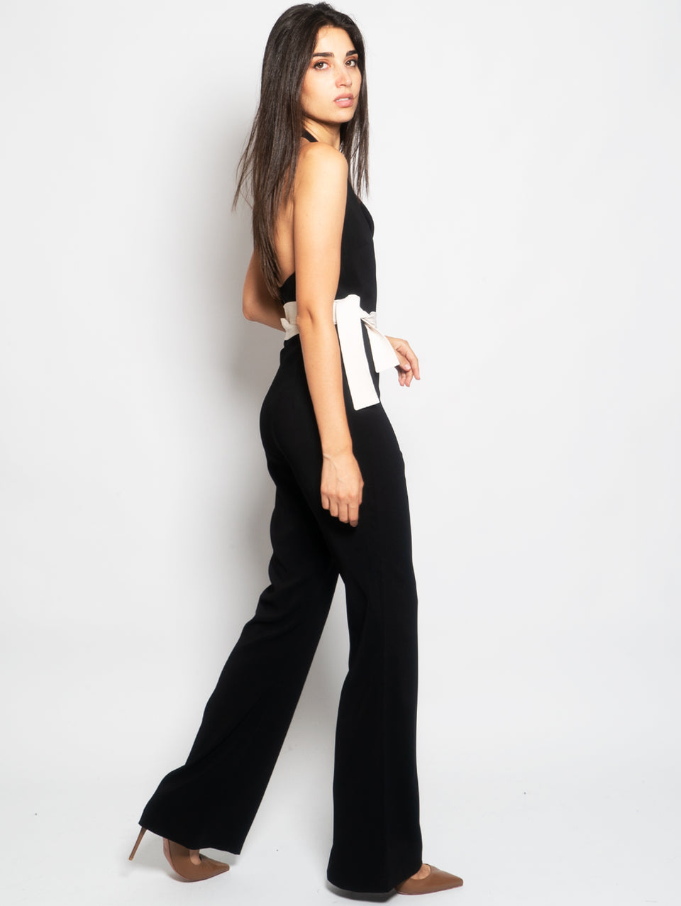 PINKO Tuta con Scollo All'Americana e Fiocco Nero Super Saving Price