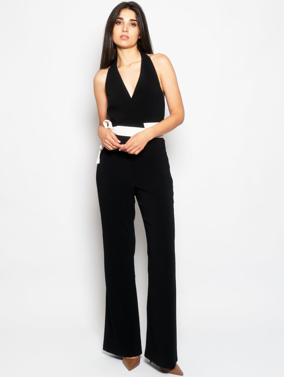 PINKO Tuta con Scollo All'Americana e Fiocco Nero Super Saving Price
