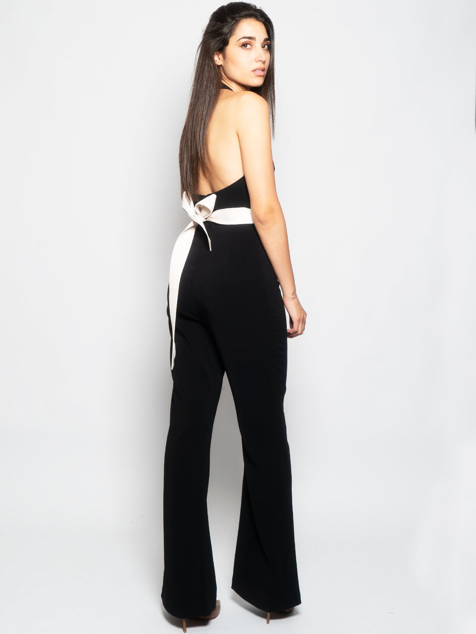 PINKO Tuta con Scollo All'Americana e Fiocco Nero Super Saving Price