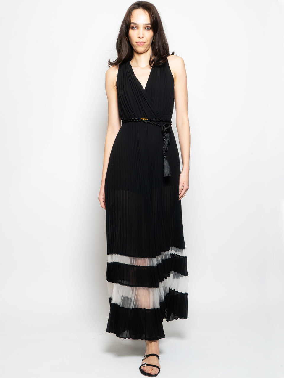 TWIN SET Tuta in Georgette Plissé Nero/Bianco