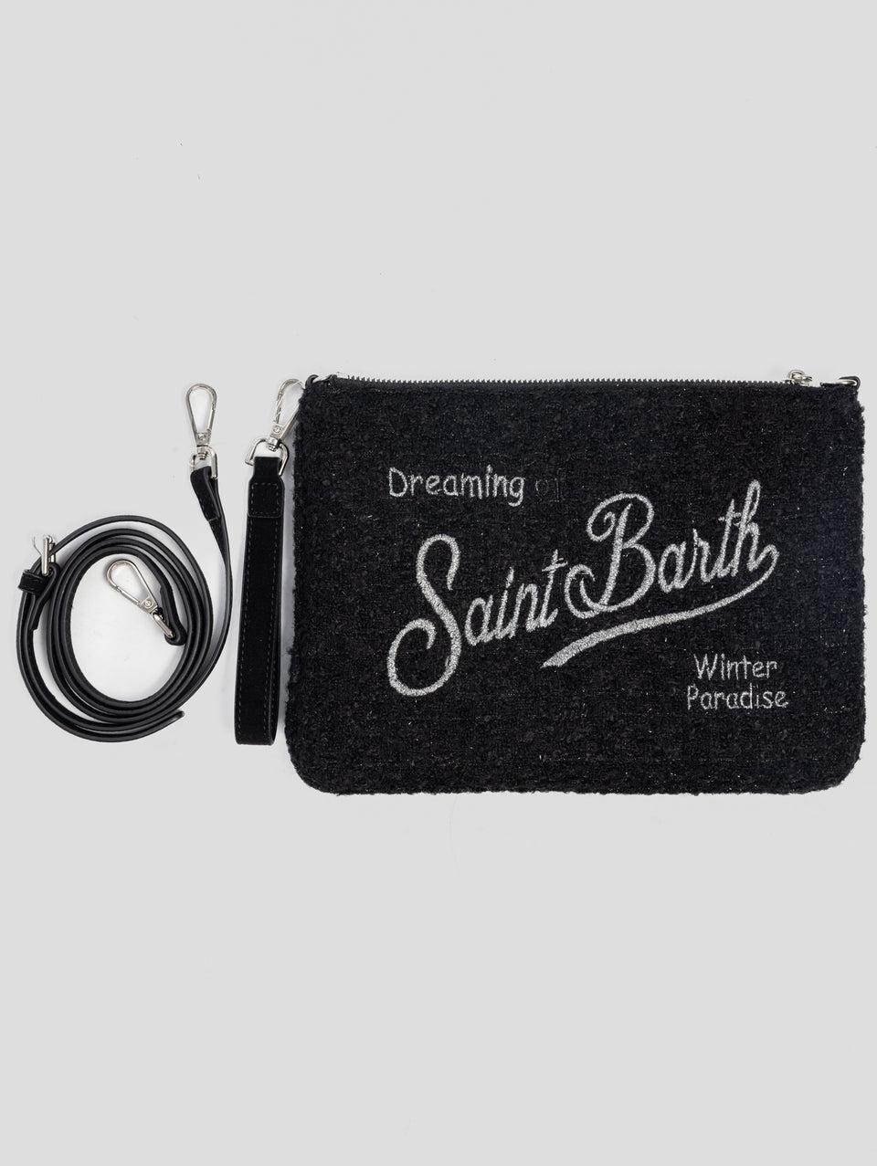 MC2 SAINT BARTH Pouch Parisienne in Tweed con Filo in Lurex Nero Esporta salva