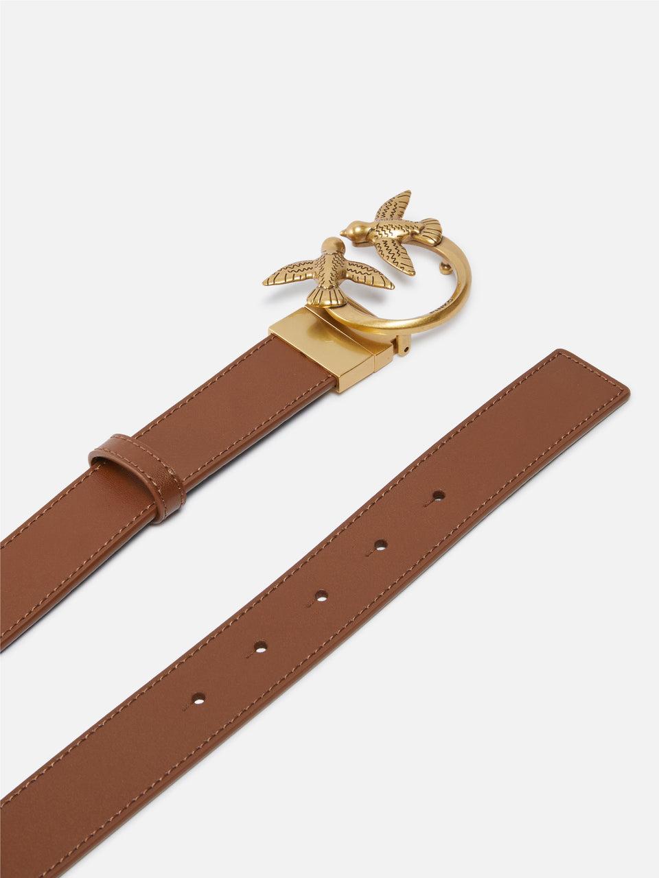 PINKO Cintura in Pelle con Fibbia Marrone/Oro Prezzo Ridotto