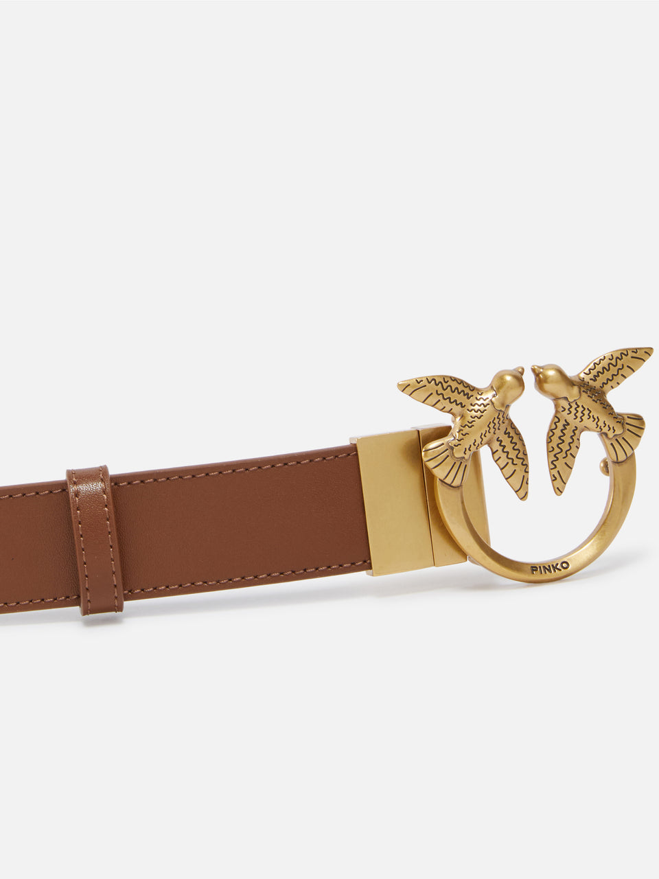 PINKO Cintura in Pelle con Fibbia Marrone/Oro Prezzo Ridotto