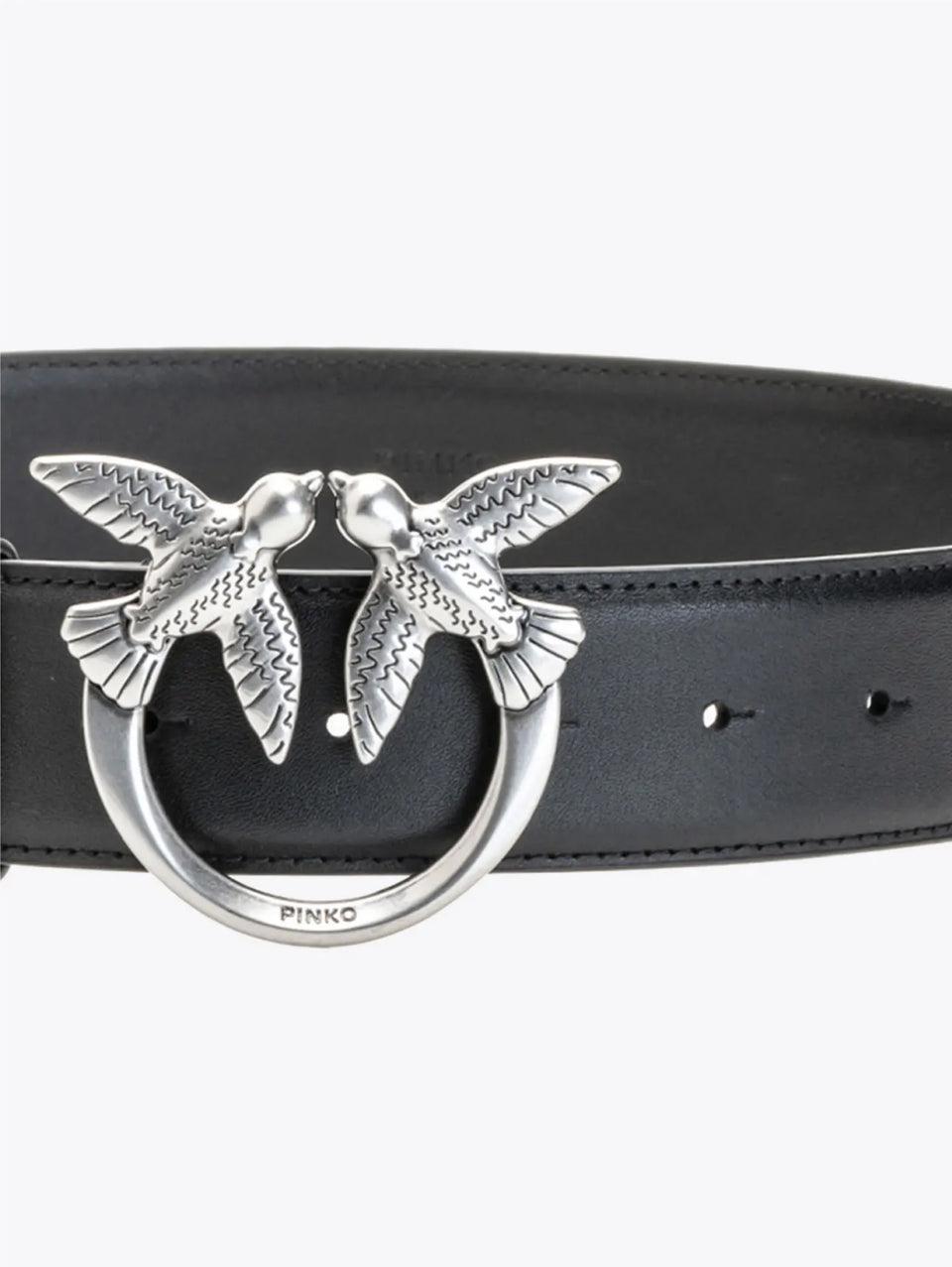 PINKO Cintura in Pelle con Fibbia Nero Argento Novità