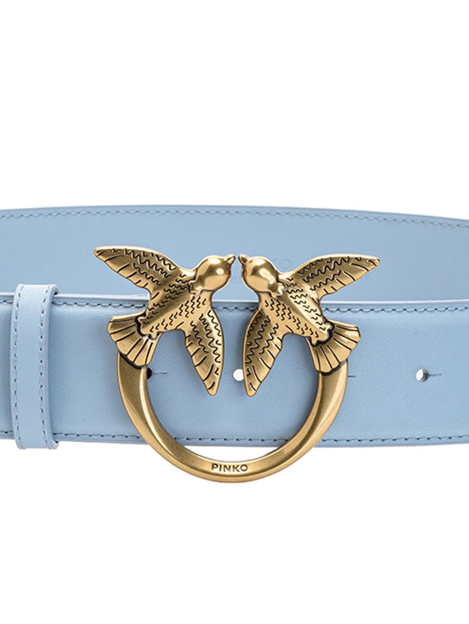 PINKO Cintura in Pelle con Fibbia Oro Blu Outlet