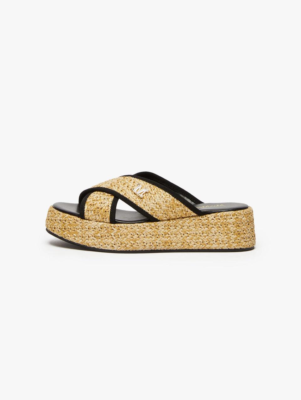 MAX MARA LEISURE Sandali con Zeppa e Fascia Incrociata in Rafia Beige