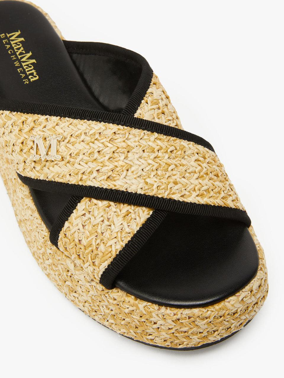MAX MARA LEISURE Sandali con Zeppa e Fascia Incrociata in Rafia Beige Sconti VIP