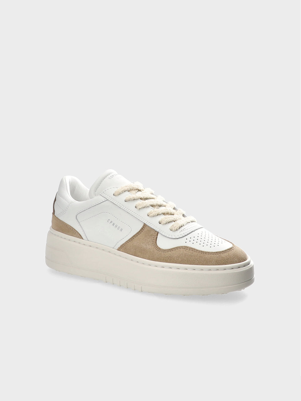 COPENHAGEN Sneakers Platform in Suede e Pelle Bianco/Beige Officina