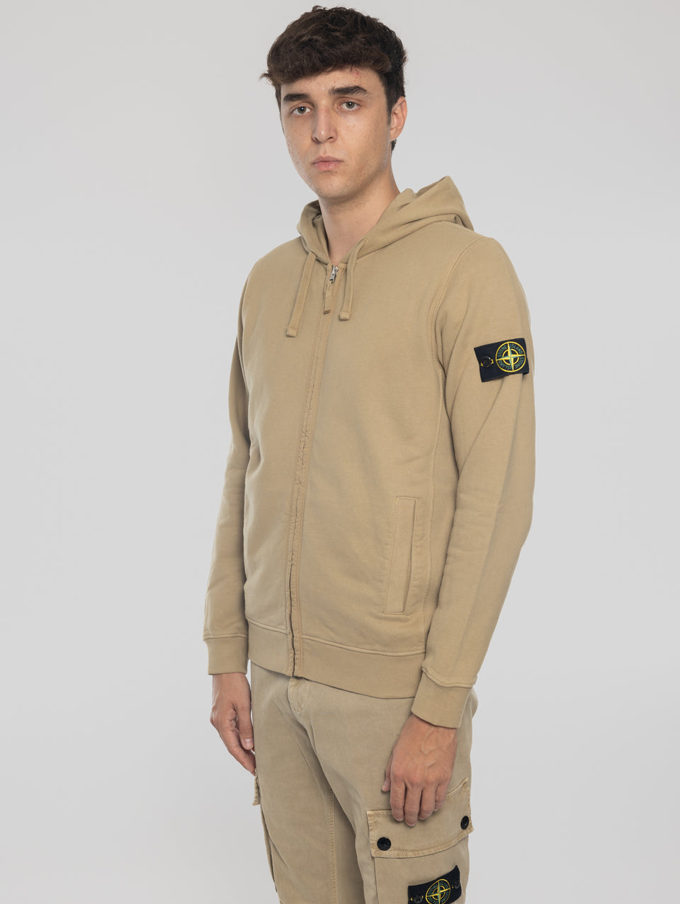 STONE ISLAND Felpa Full Zip in Cotone Organico Biscotto Convenienza
