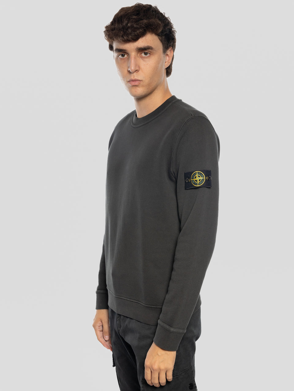 STONE ISLAND Felpa Girocollo in Cotone Diagonale Grigio Sconto