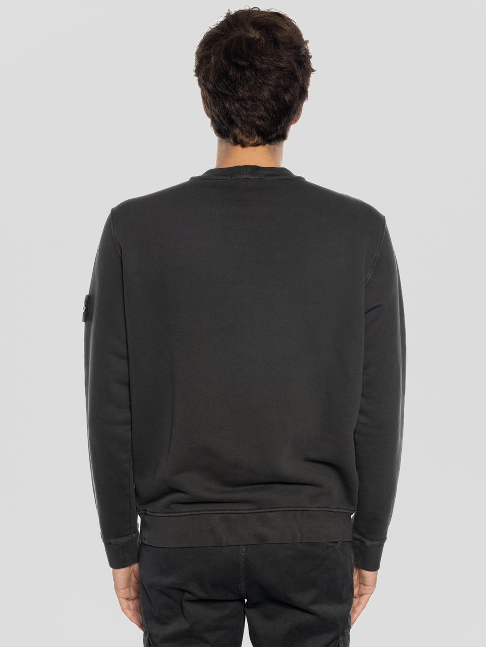 STONE ISLAND Felpa Girocollo in Cotone Diagonale Grigio Sconto