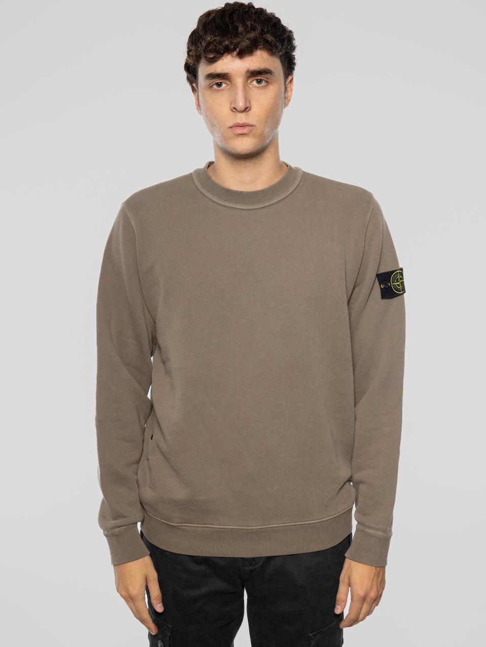 STONE ISLAND Felpa Girocollo in Cotone Diagonale Noce In Vendita