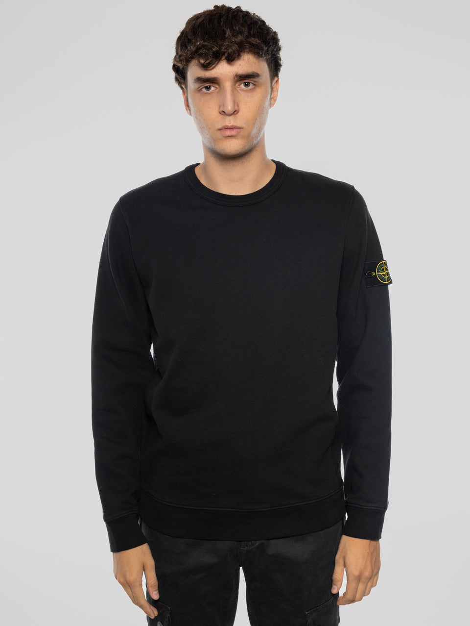 STONE ISLAND Felpa Girocollo in Cotone Nero Hotsell