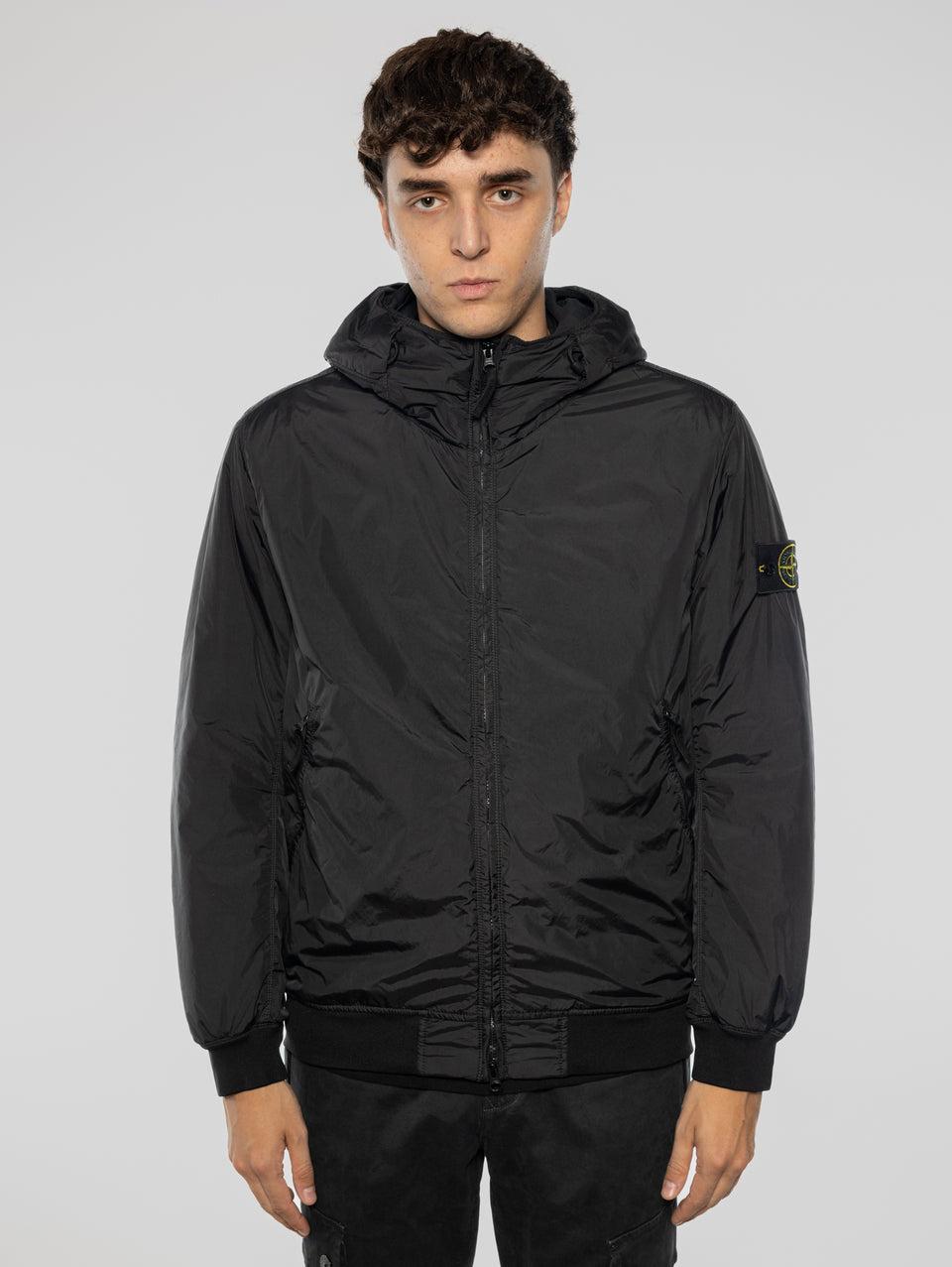 STONE ISLAND Giacca con Cappuccio in Nylon Crinkle Nero Vendita Calda