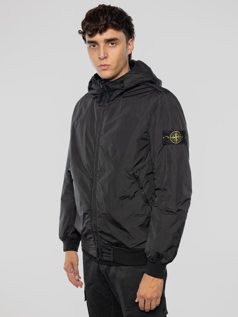 STONE ISLAND Giacca con Cappuccio in Nylon Crinkle Nero Vendita Calda