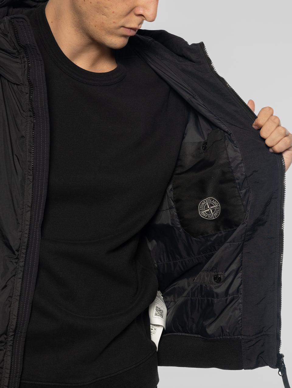 STONE ISLAND Giacca con Cappuccio in Nylon Crinkle Nero Vendita Calda
