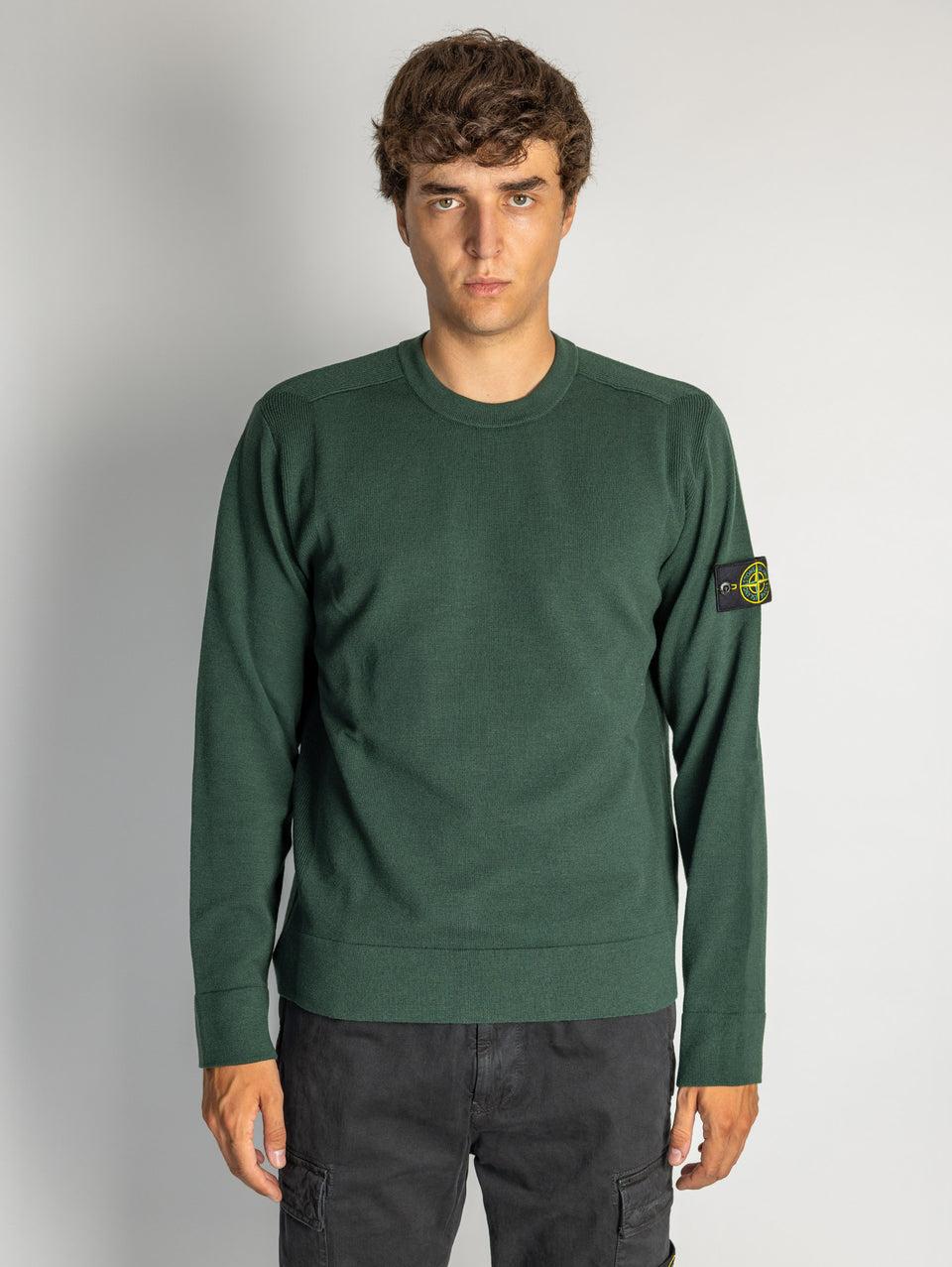 STONE ISLAND Maglia Girocollo in Lana Rasata Muschio Saldi Di Fabbrica