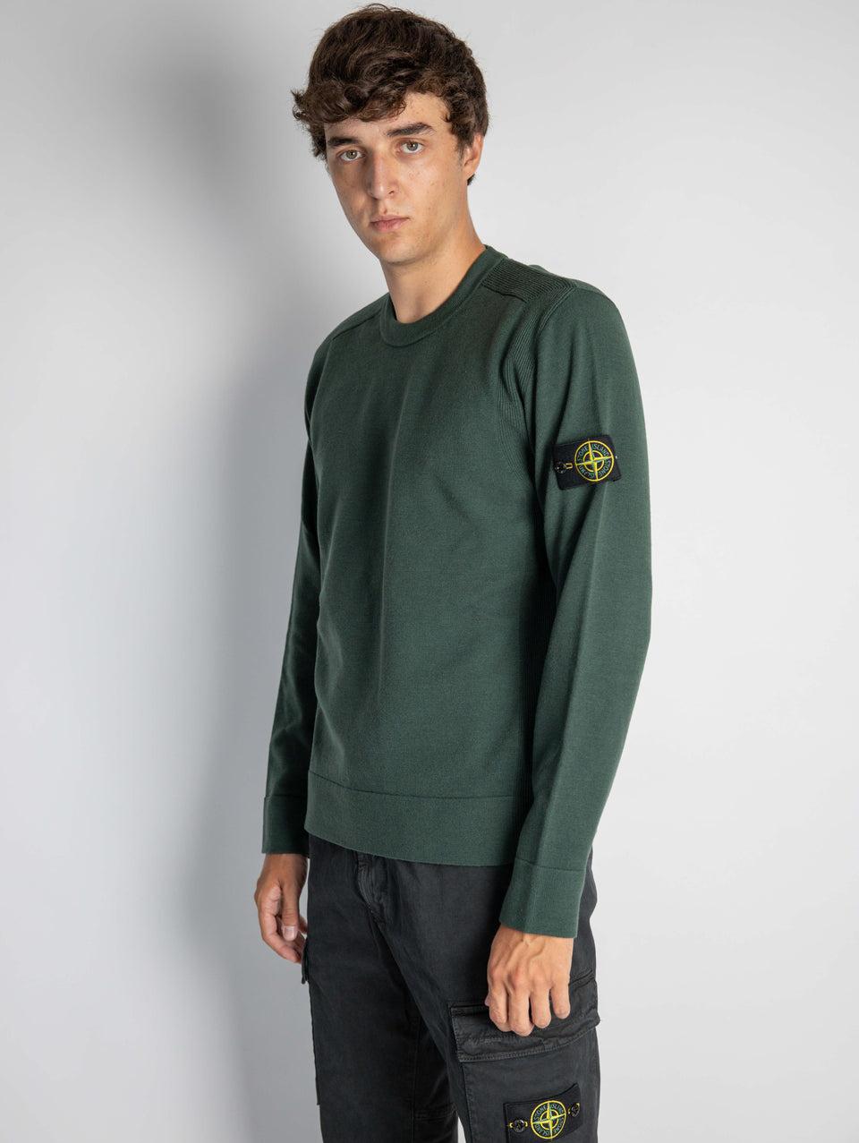 STONE ISLAND Maglia Girocollo in Lana Rasata Muschio Saldi Di Fabbrica