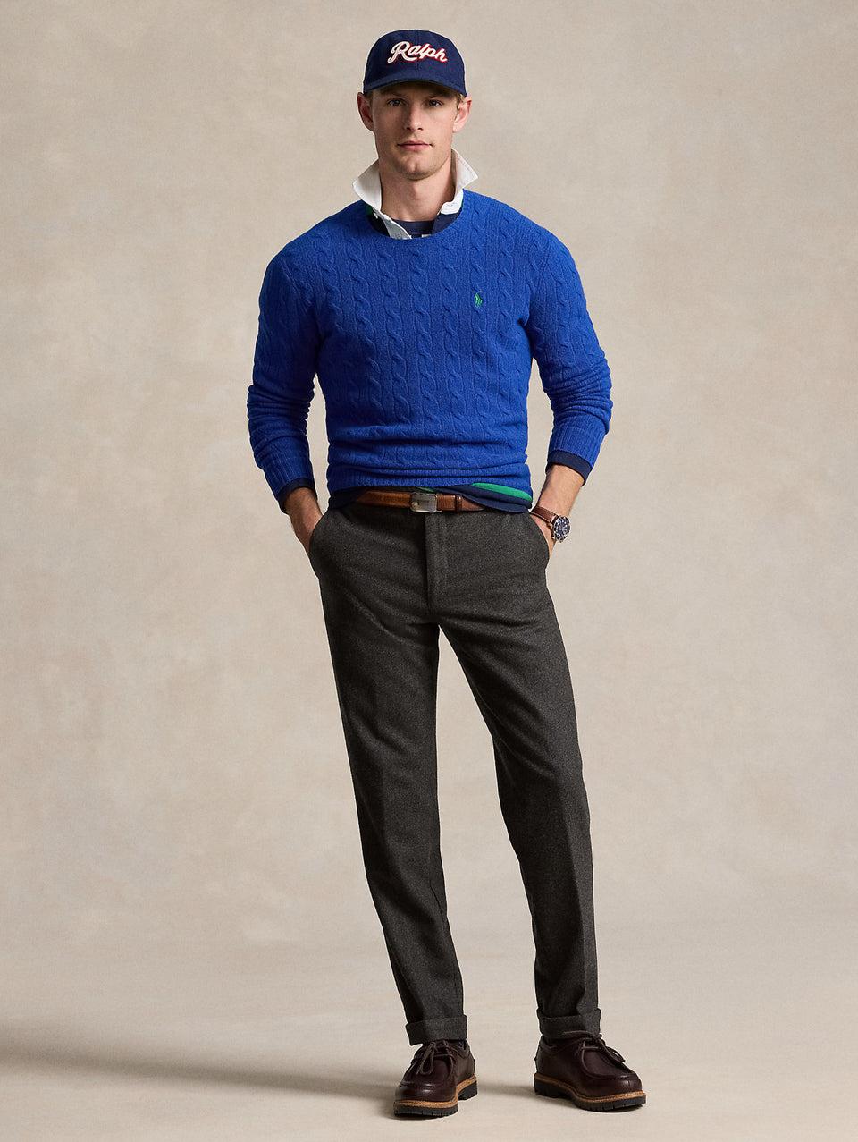 RALPH LAUREN Maglia in Lana e Cashmere a Trecce Blu Offerta San Valentino