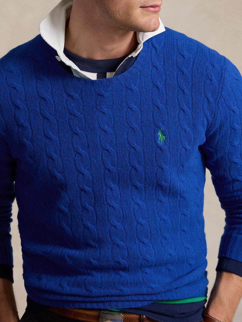 RALPH LAUREN Maglia in Lana e Cashmere a Trecce Blu Offerta San Valentino