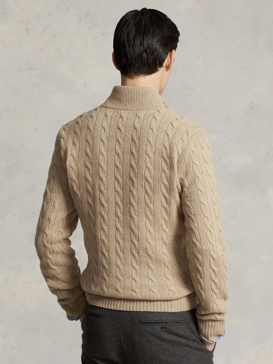 RALPH LAUREN Maglia Mezza Zip a Trecce Cammello Vendita calda