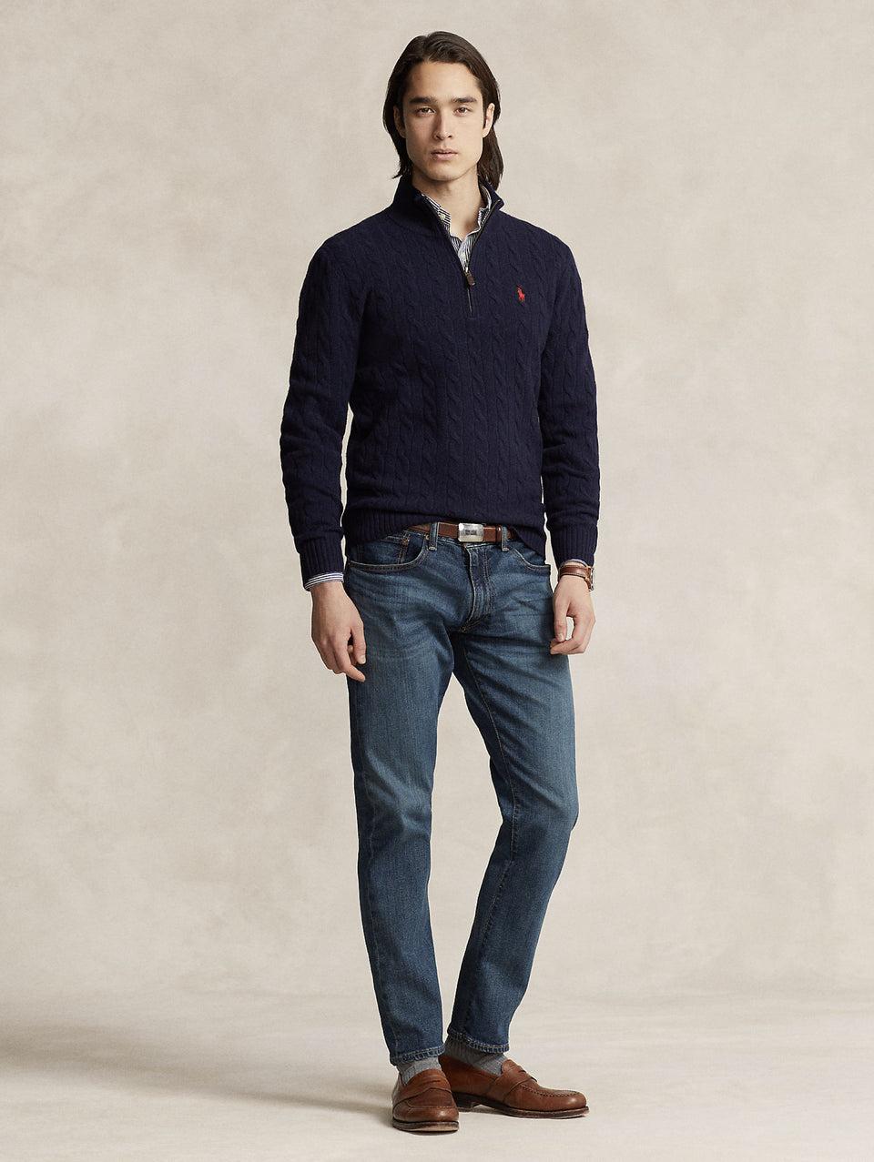 RALPH LAUREN Maglia Mezza Zip a Trecce Blu Offerta migliore