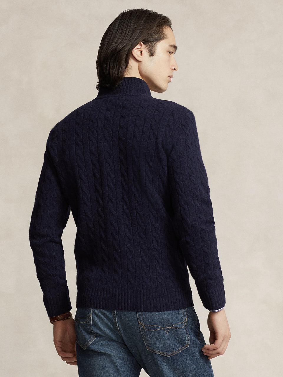 RALPH LAUREN Maglia Mezza Zip a Trecce Blu Offerta migliore