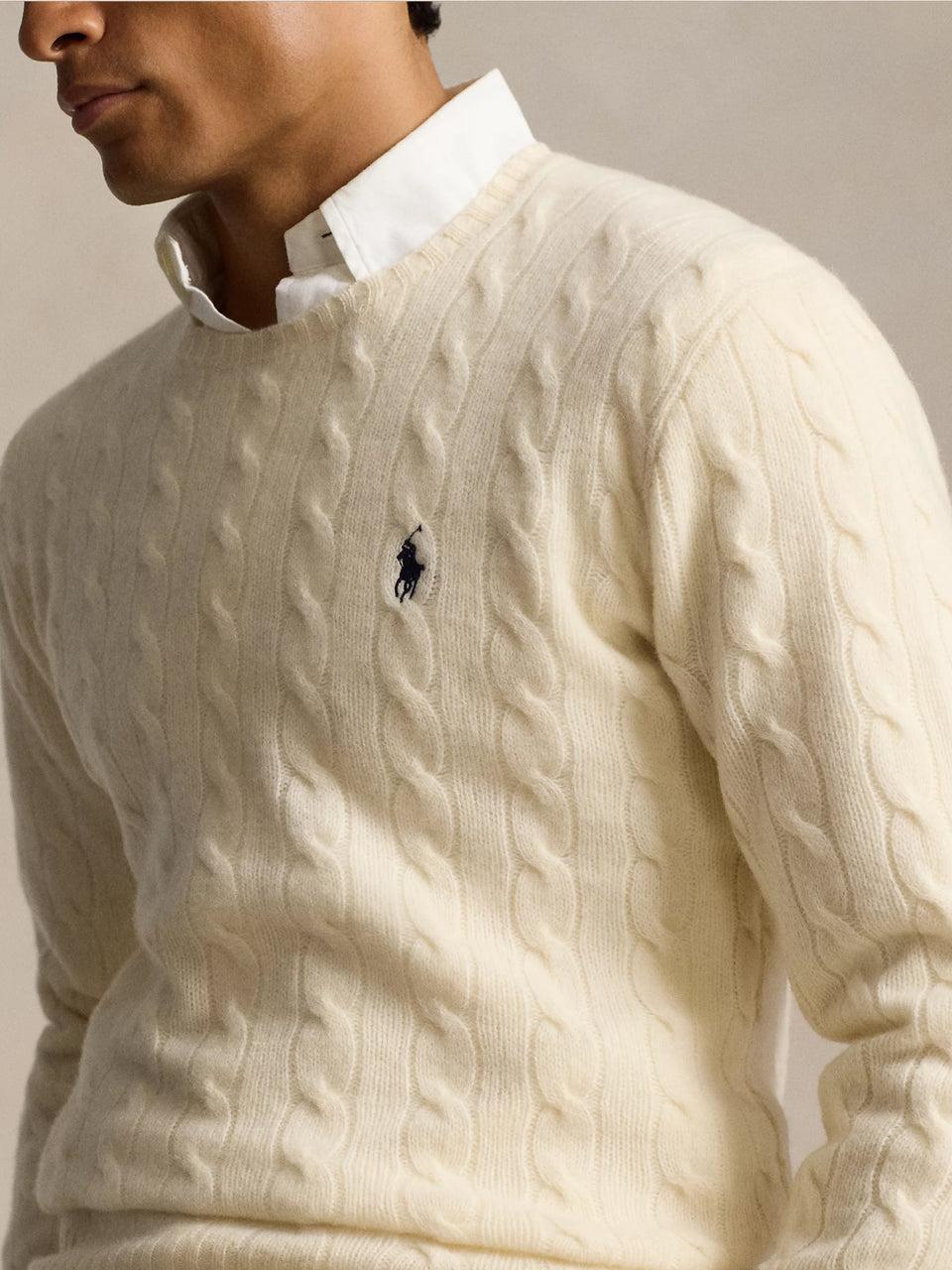 RALPH LAUREN Maglia in Lana e Cashmere a Trecce Crema Lightning offer