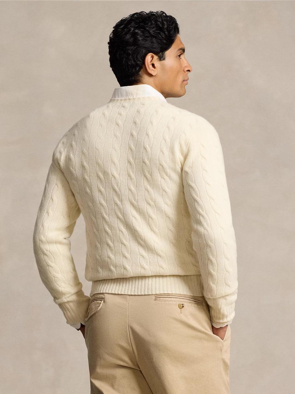 RALPH LAUREN Maglia in Lana e Cashmere a Trecce Crema Lightning offer