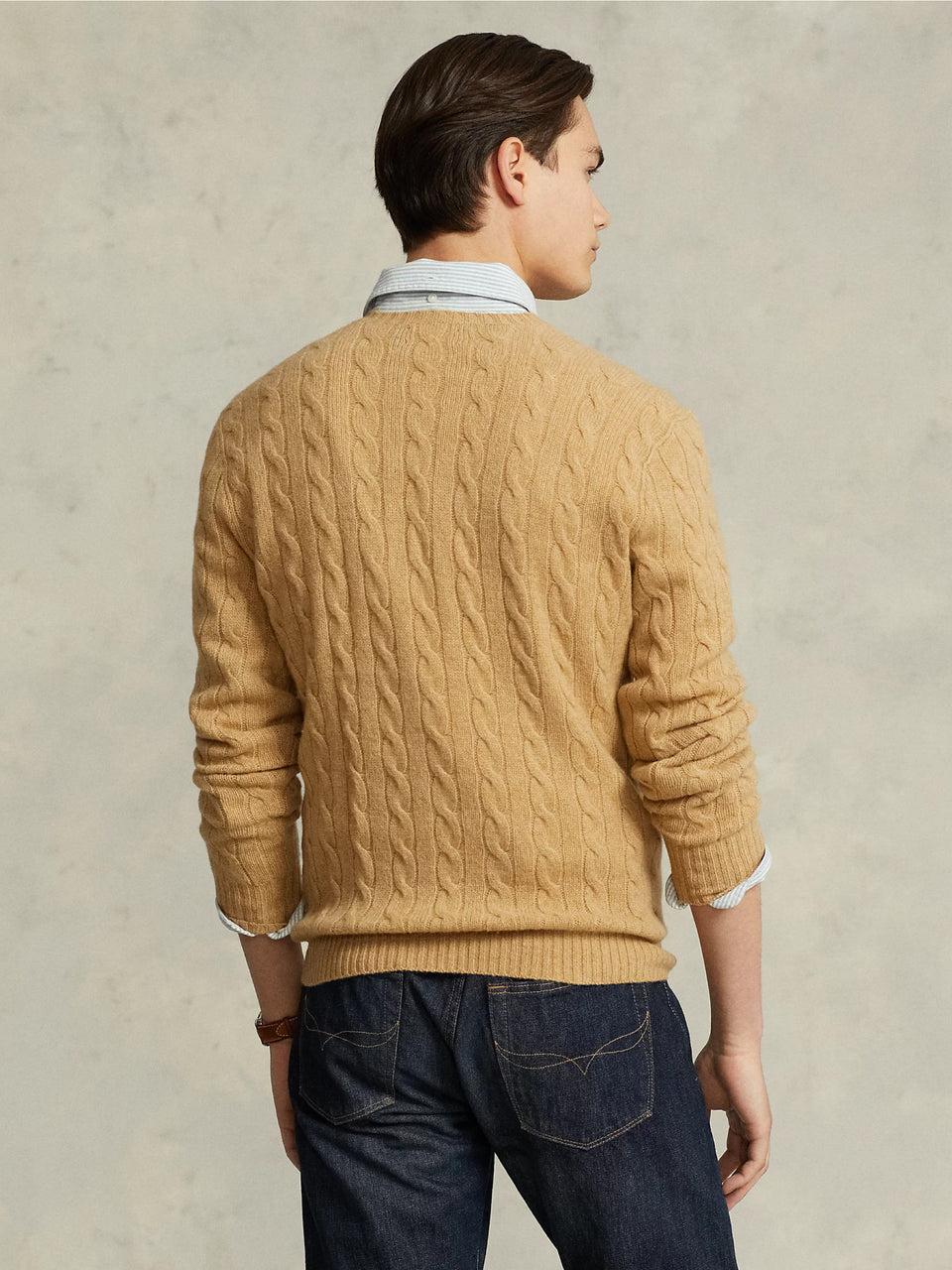 RALPH LAUREN Maglia in Lana e Cashmere a Trecce Cammello Grandi sconti