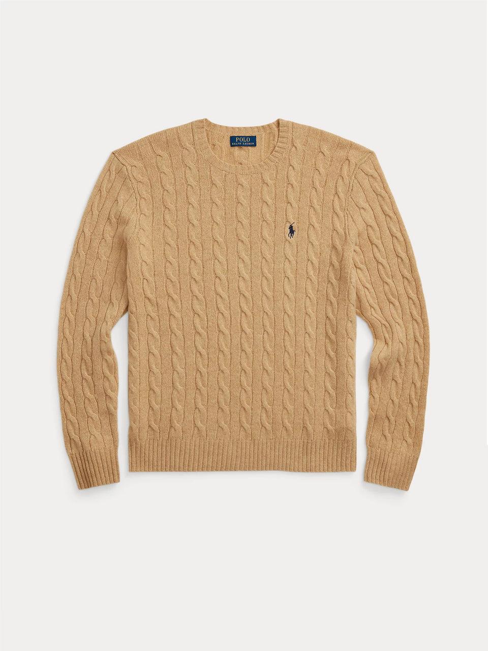 RALPH LAUREN Maglia in Lana e Cashmere a Trecce Cammello Grandi sconti