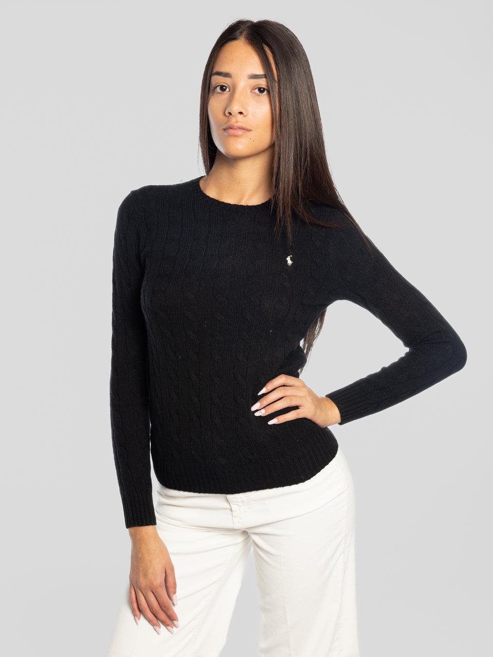 RALPH LAUREN Maglia a Trecce in Misto Cashmere Nero Nuovi prodotti