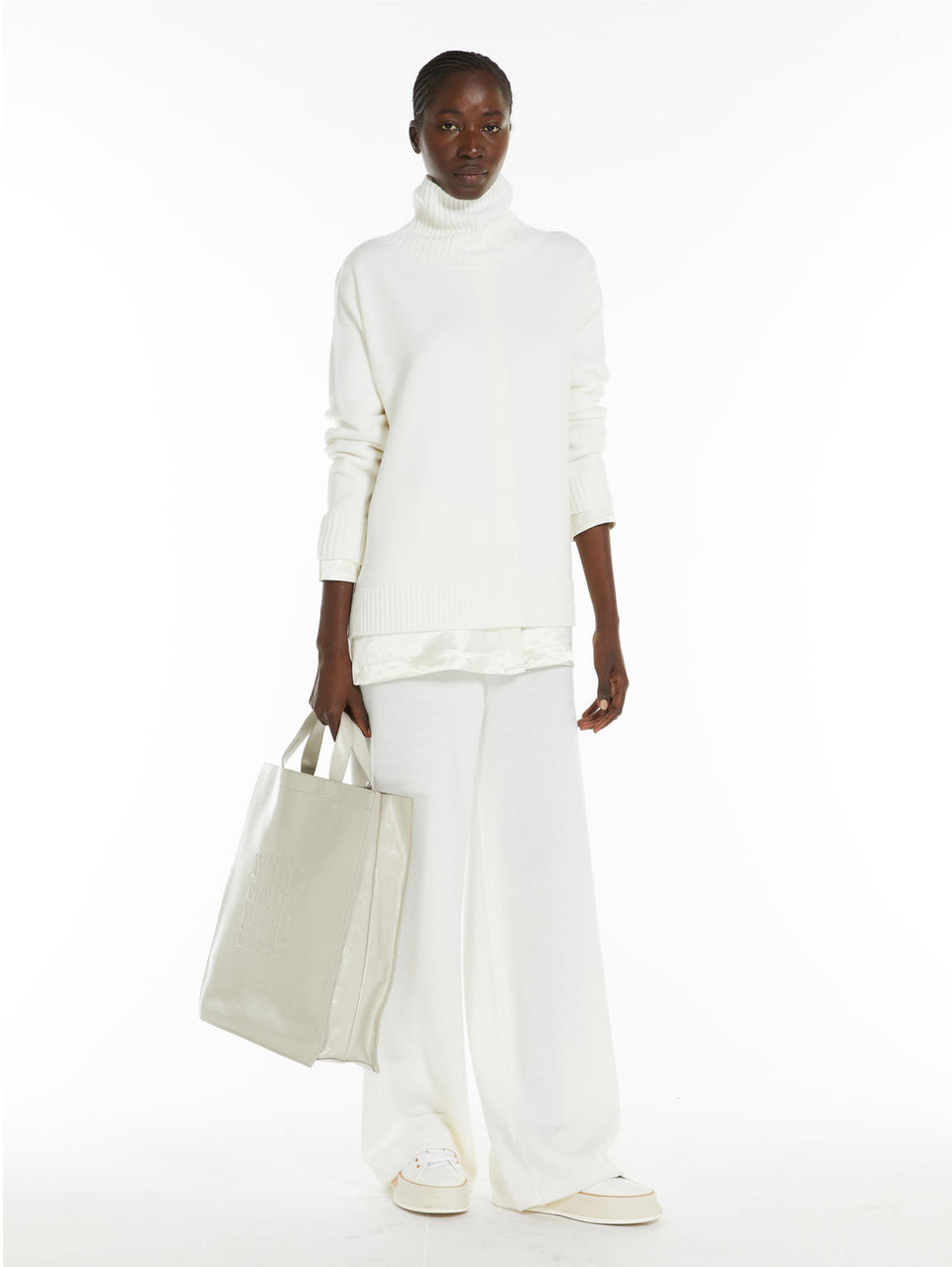 MAX MARA LEISURE Pantataloni Dritti in Pura Lana Bianco Offerta speciale della fabbrica