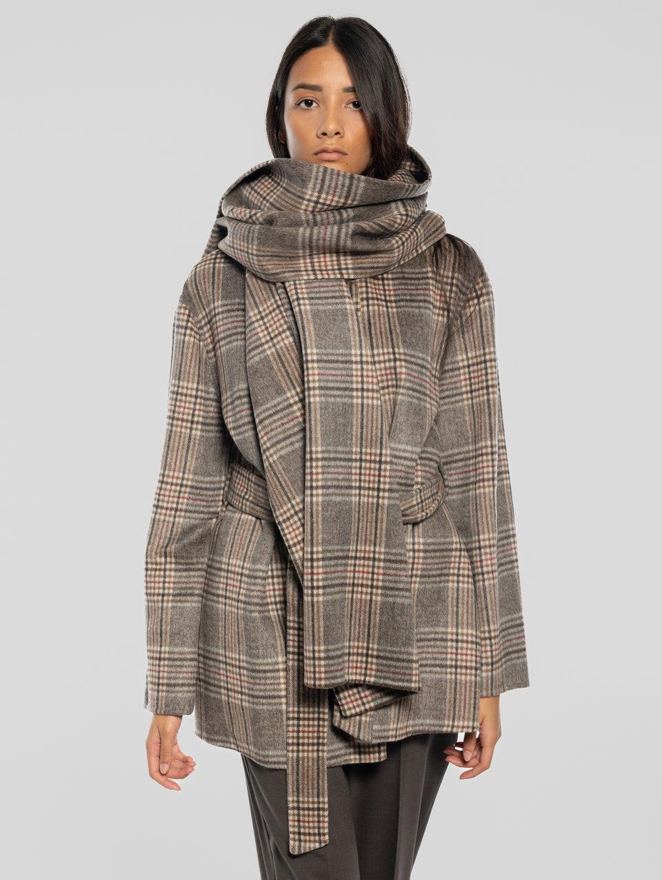 P.A.R.O.S.H. Cappotto Corto Check con Cintura Marrone Black Friday Prezzi