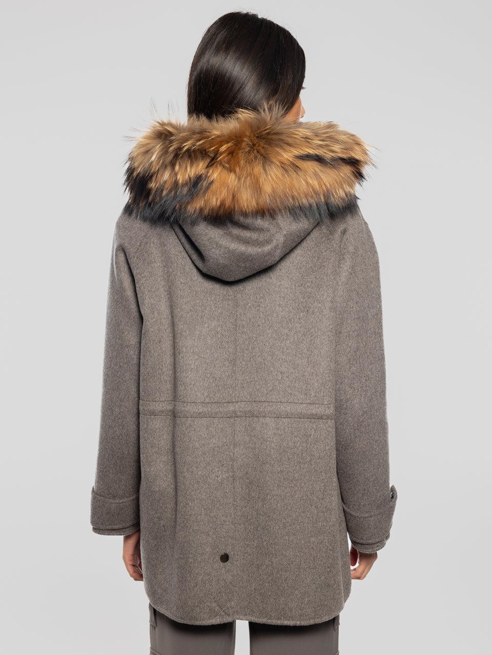 P.A.R.O.S.H. Cappotto con Cappuccio in Double di Lana Marrone In vendita